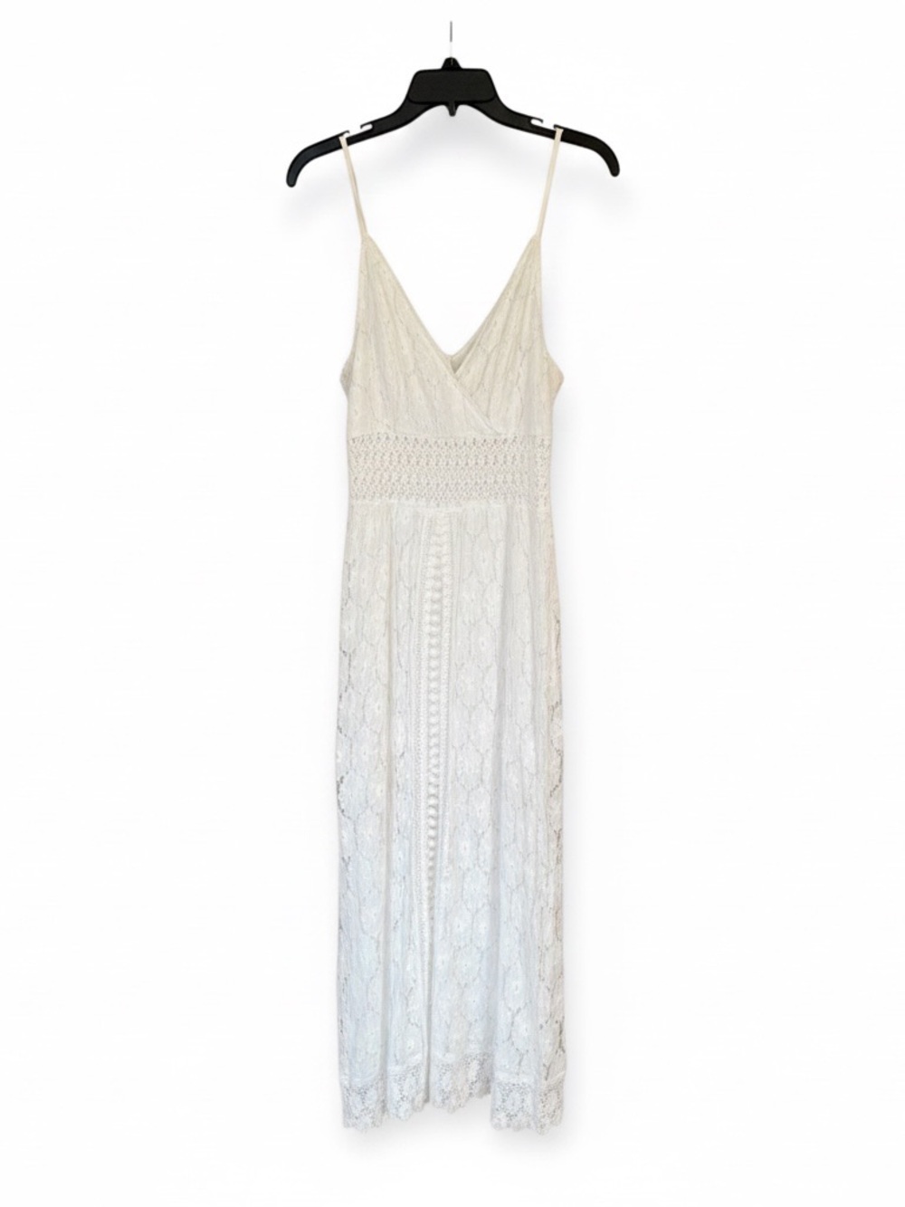 White Lace Maxi Slip Romper Dress with Crochet Waist